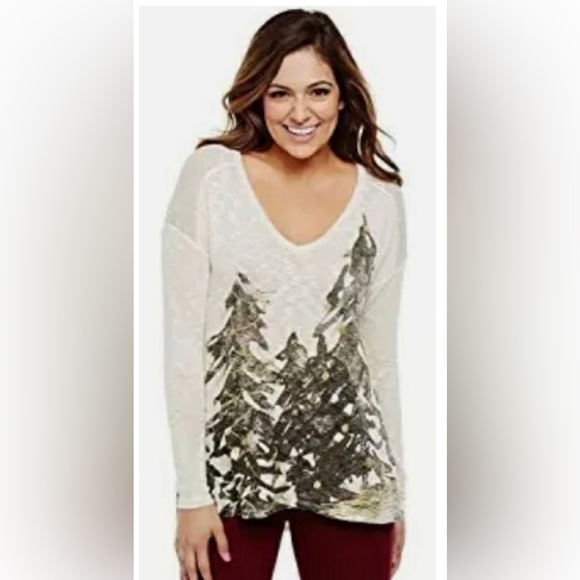 Bethany Mota Holiday Tree Knit Top Cream Long sleeves Size XS - Picture 2 of 16